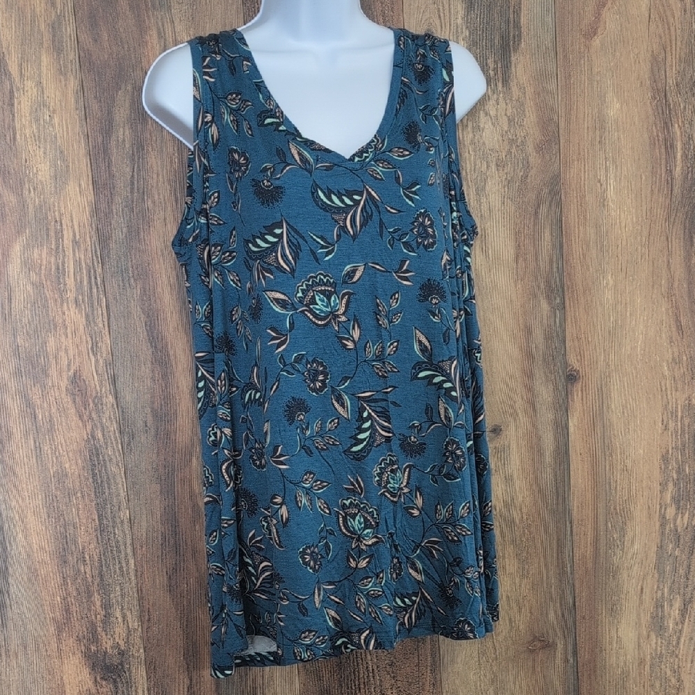 Lane Bryant Blue/Floral Sleeveless Relaxed Swing Tank Top 14/16